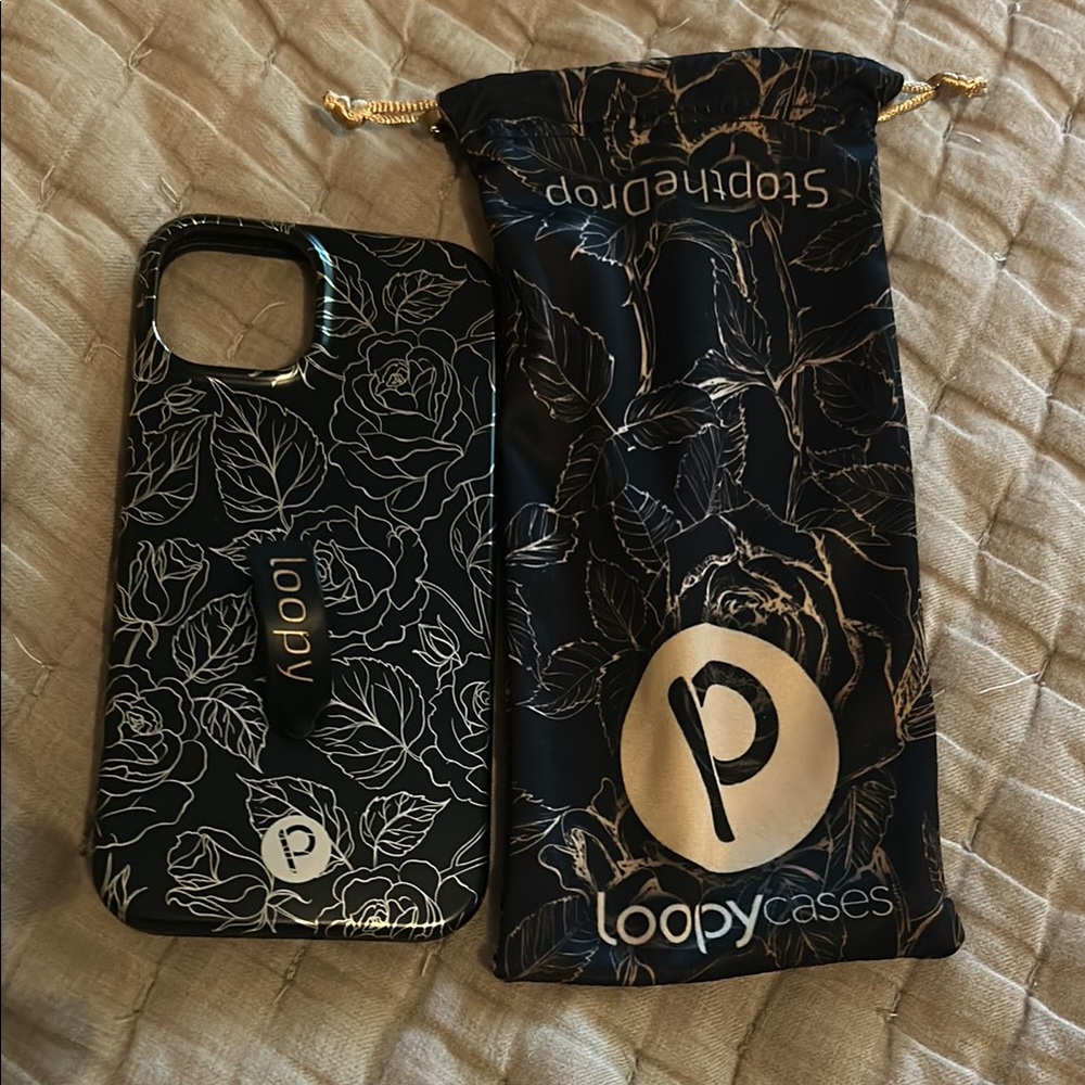 Loopy Case Black and Gold Rose Design Phone Case
